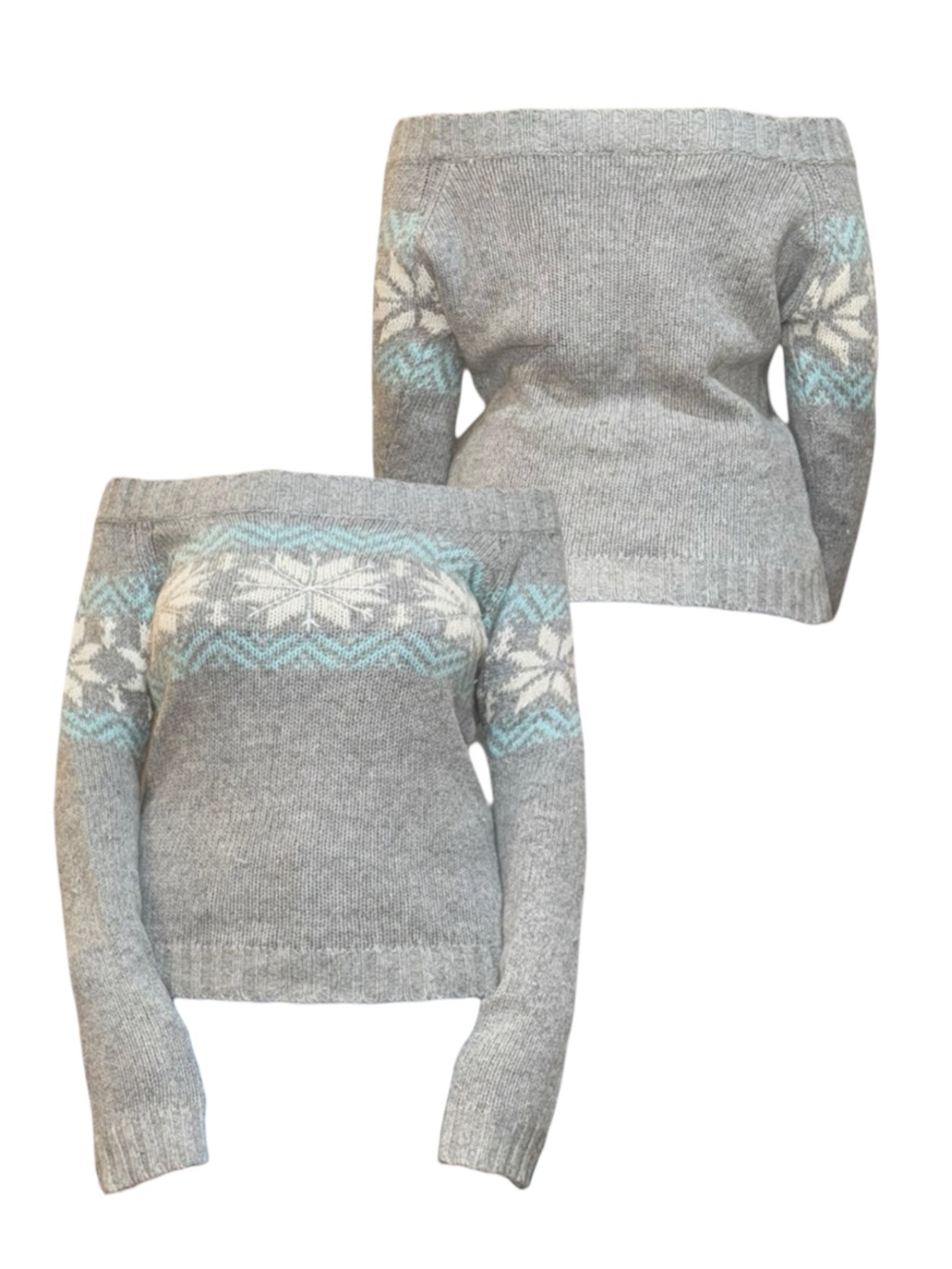 Arizona Jean Company Off-Shoulder Gray Sweater with Snowflake Design